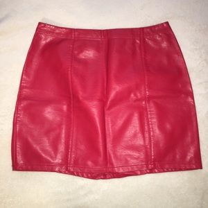 Faux Red Leather Skirt